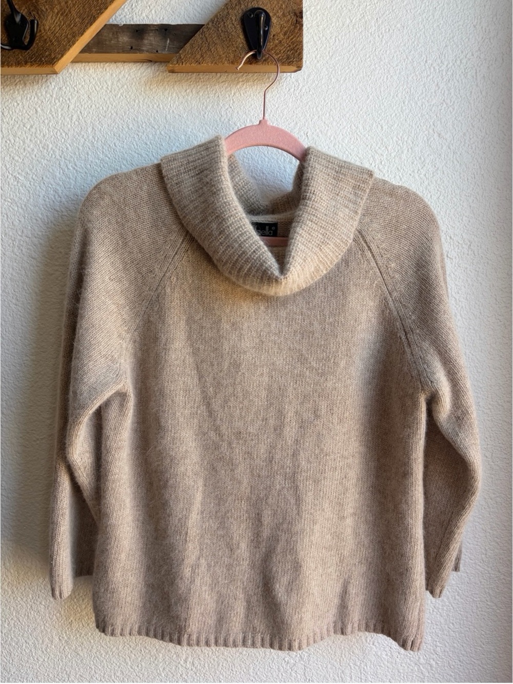 Vintage 90s Beige Angora Cowl Neck Sweater Large